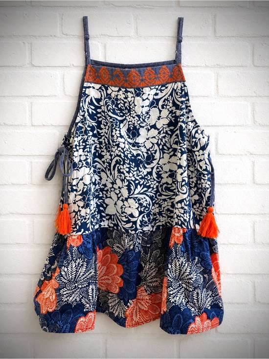 THML Tops - THML Navy Blue White and Orange Floral Halter Tank Top